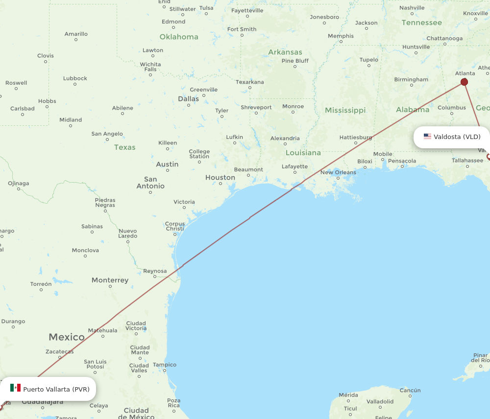 Flights from Valdosta to Puerto Vallarta VLD to PVR Flight Routes