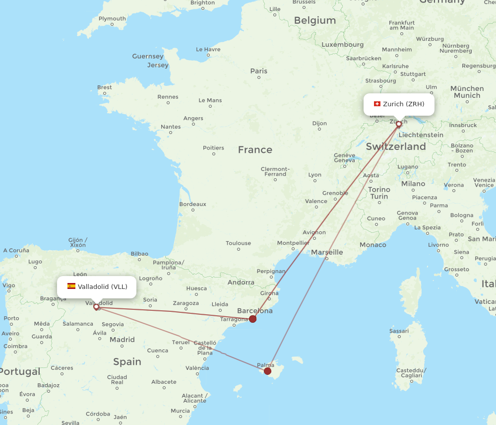 Flights from Zurich to Valladolid ZRH to VLL Flight Routes