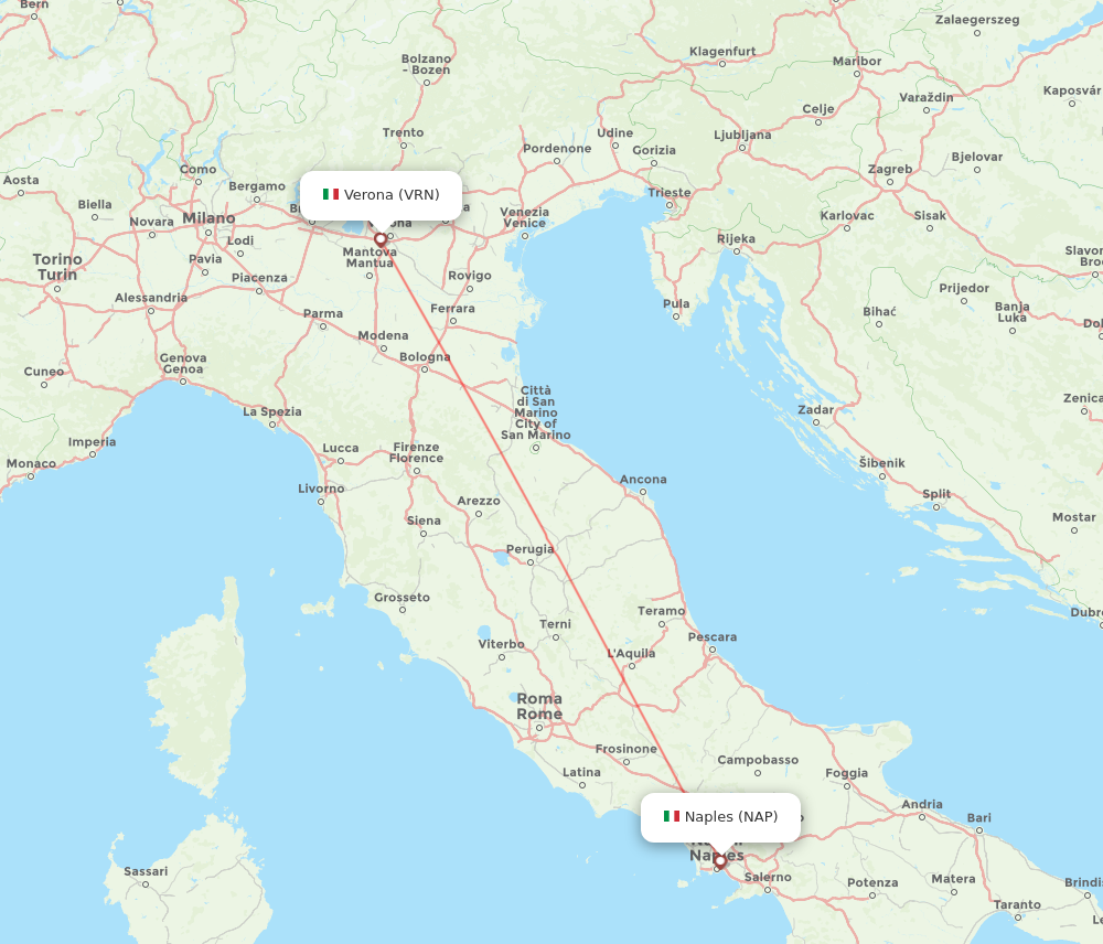 All flight routes from Verona to Naples, VRN to NAP - Flight Routes