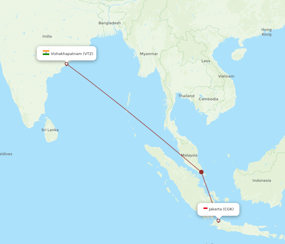 VTZ to CGK flights and routes map