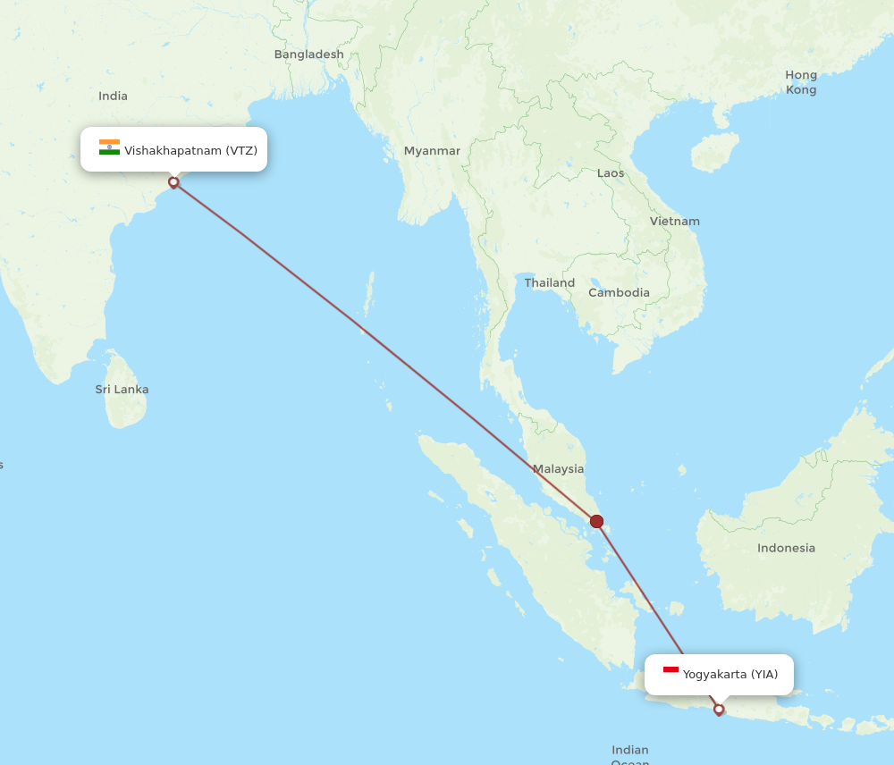 VTZ to YIA flights and routes map