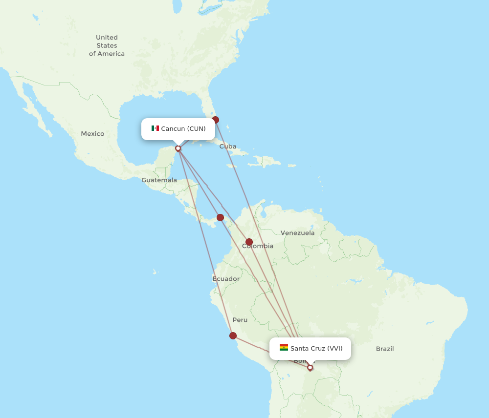 Flights from Santa Cruz to Cancun VVI to CUN Flight Routes