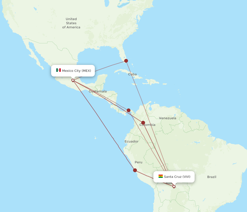 Flights from Santa Cruz to Mexico City VVI to MEX Flight Routes