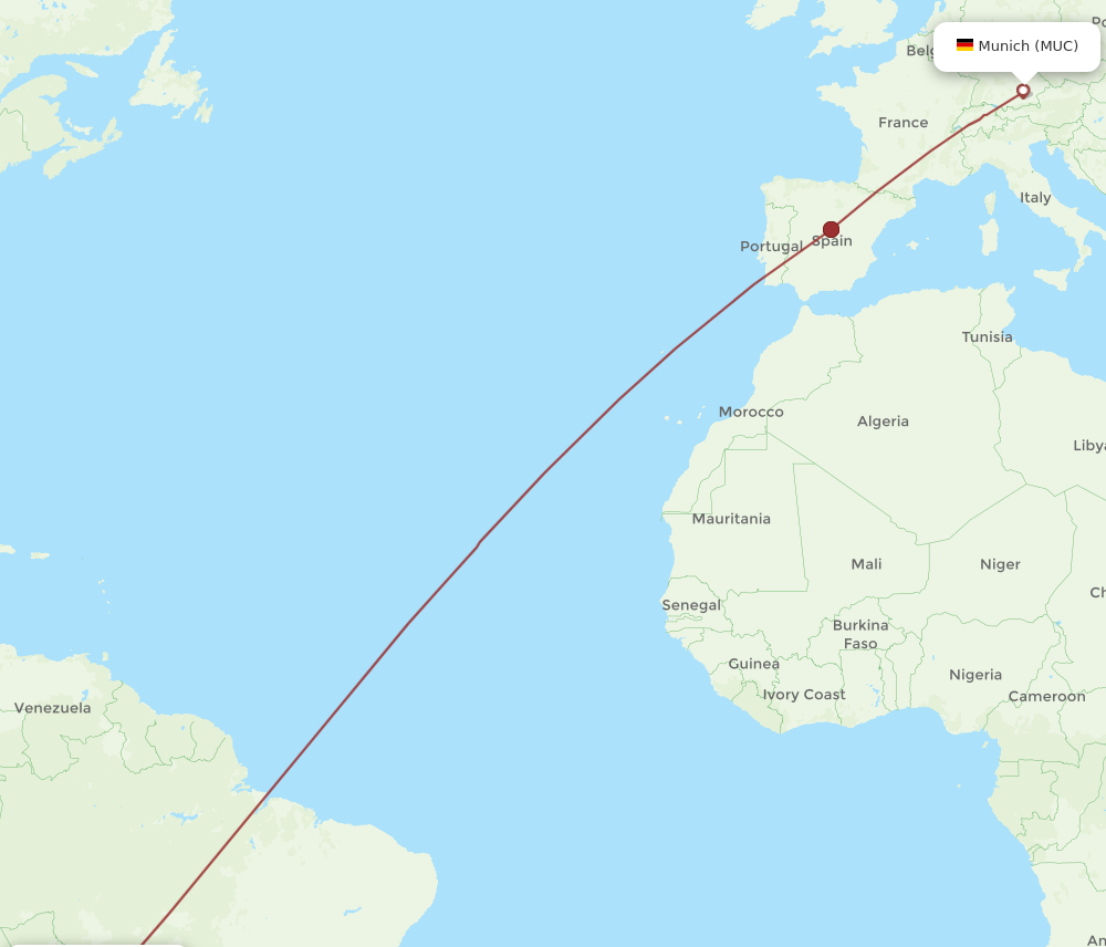 Flights from Santa Cruz to Munich VVI to MUC Flight Routes