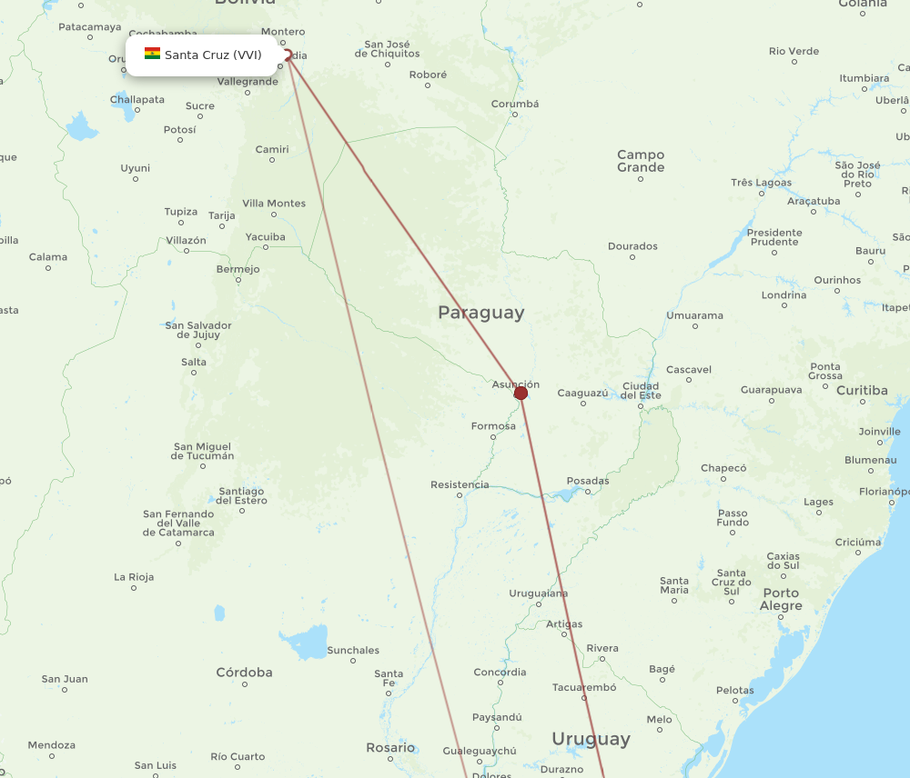 Flights from Santa Cruz to Punta Del Este VVI to PDP Flight Routes