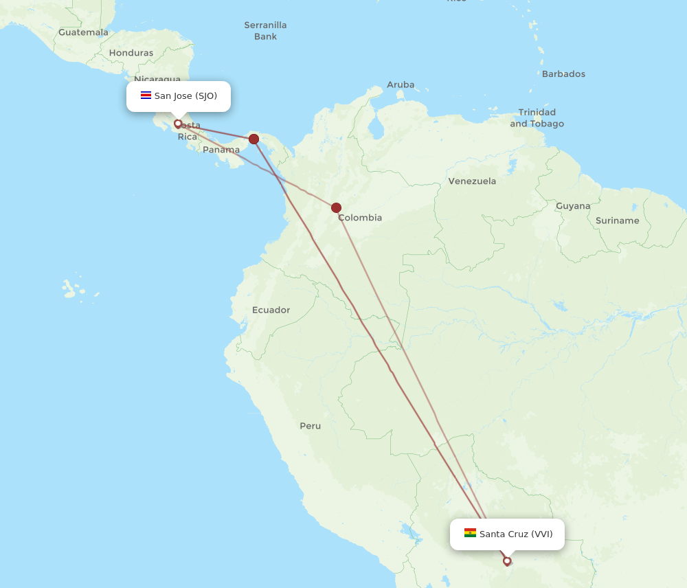 Flights from Santa Cruz to San Jose VVI to SJO Flight Routes