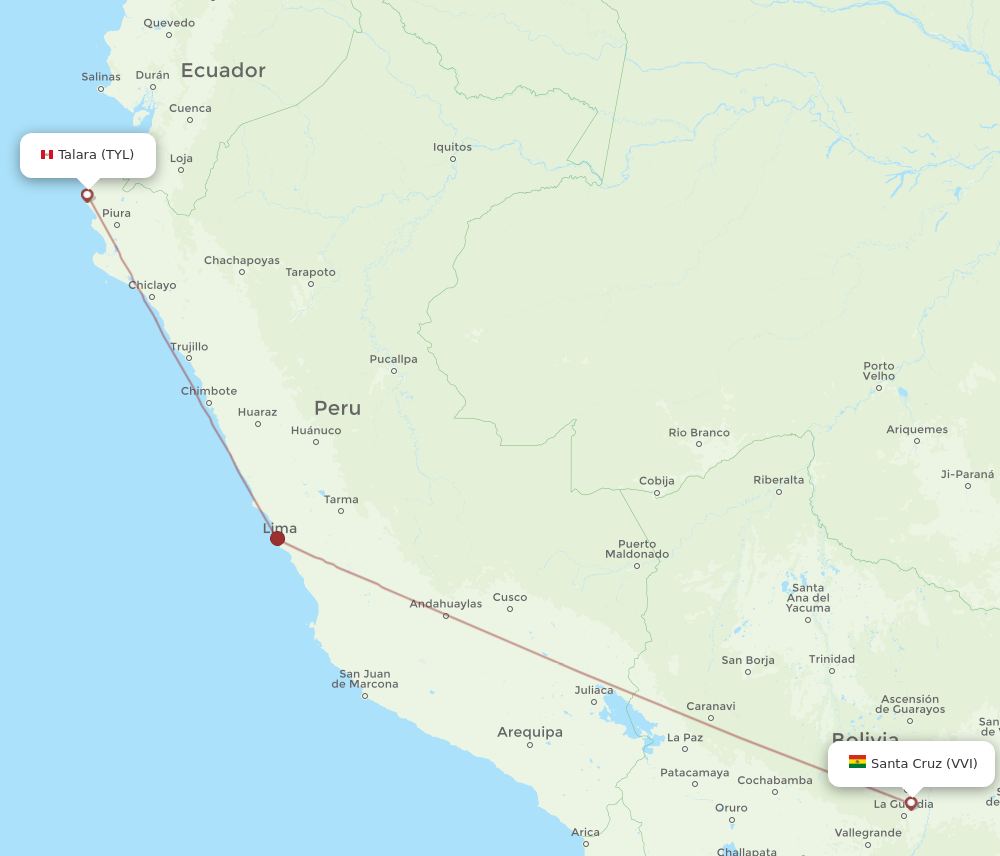 Flights from Santa Cruz to Talara VVI to TYL Flight Routes