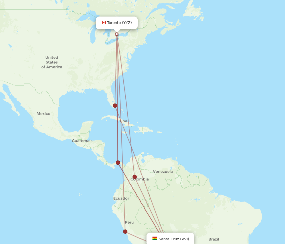 Flights from Toronto to Santa Cruz YYZ to VVI Flight Routes