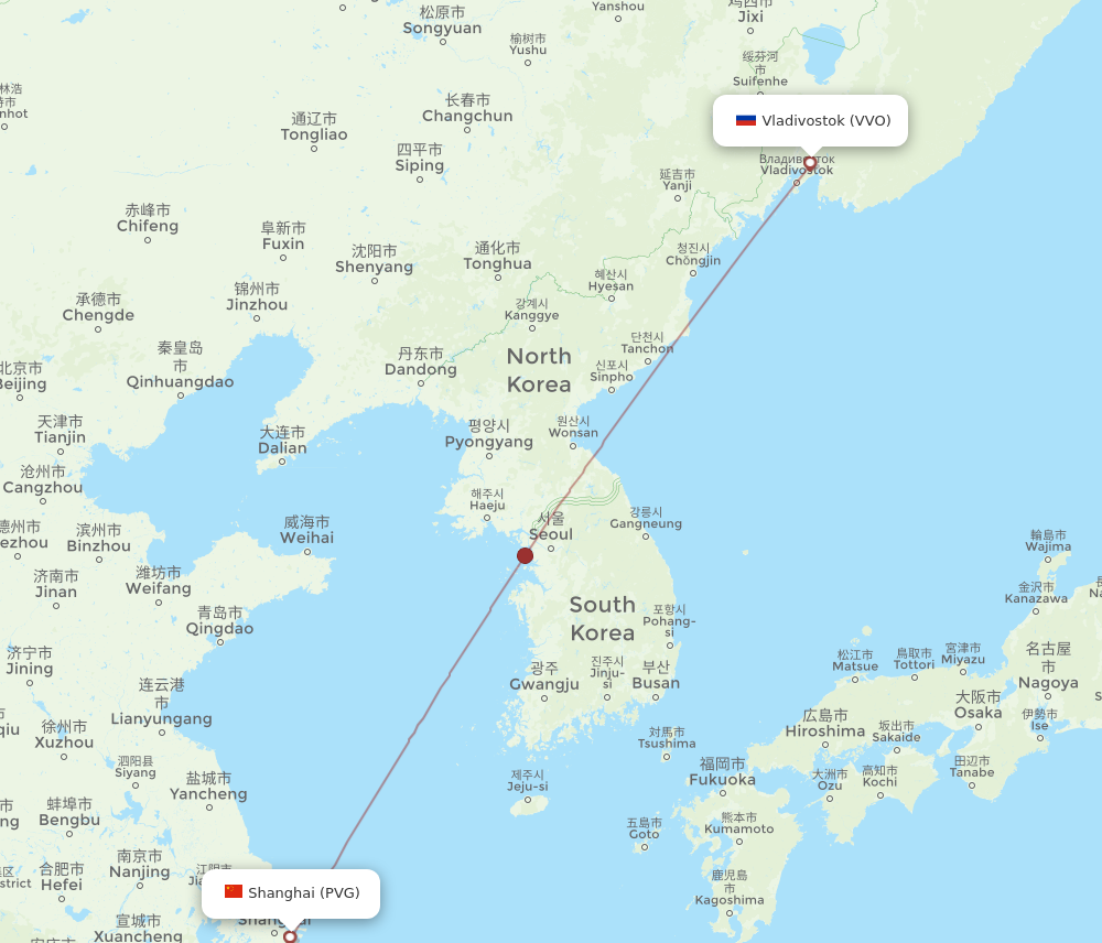 Flights from Vladivostok to Shanghai VVO to PVG Flight Routes