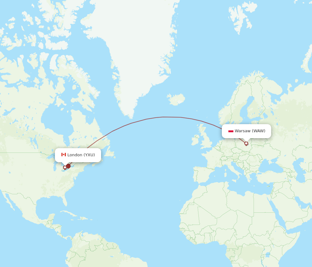 Flights from Warsaw to London WAW to YXU Flight Routes