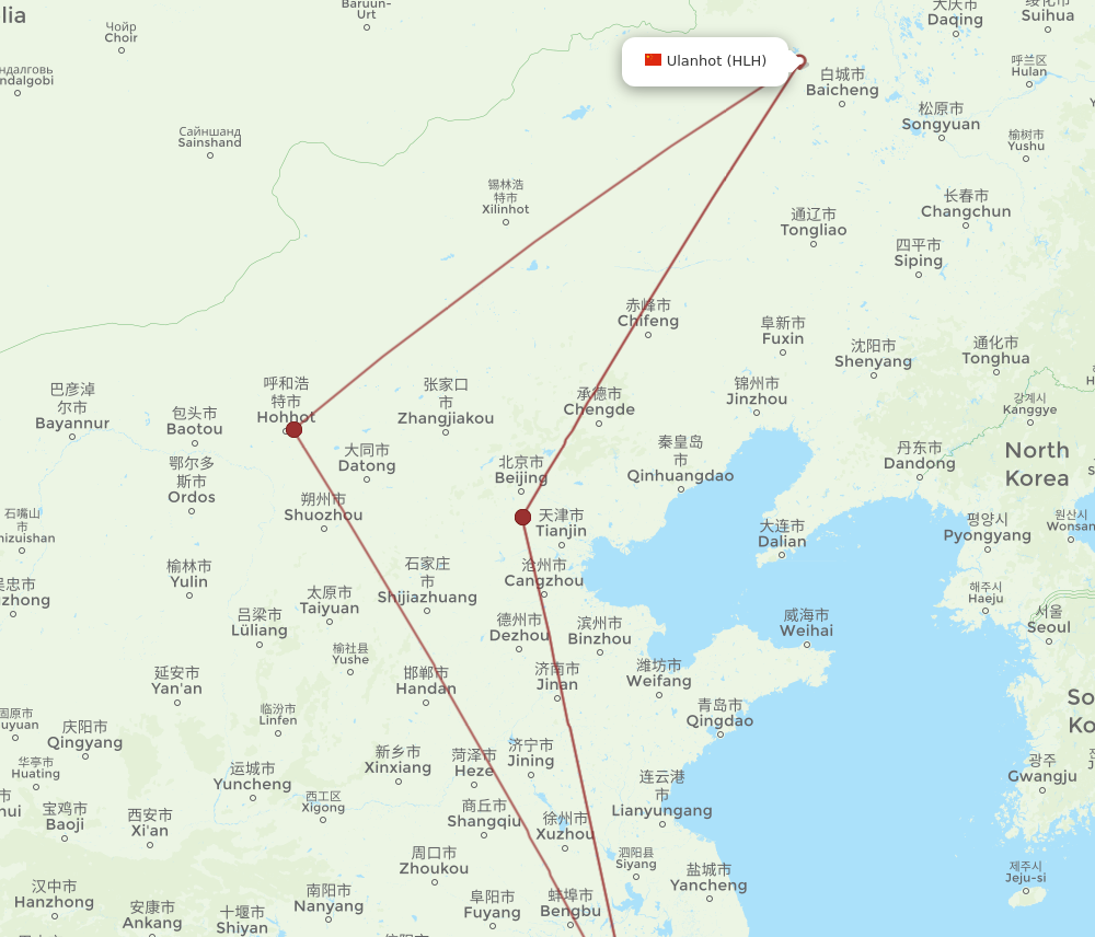 All flight routes from Wuhu to Ulanhot, WHA to HLH - Flight Routes