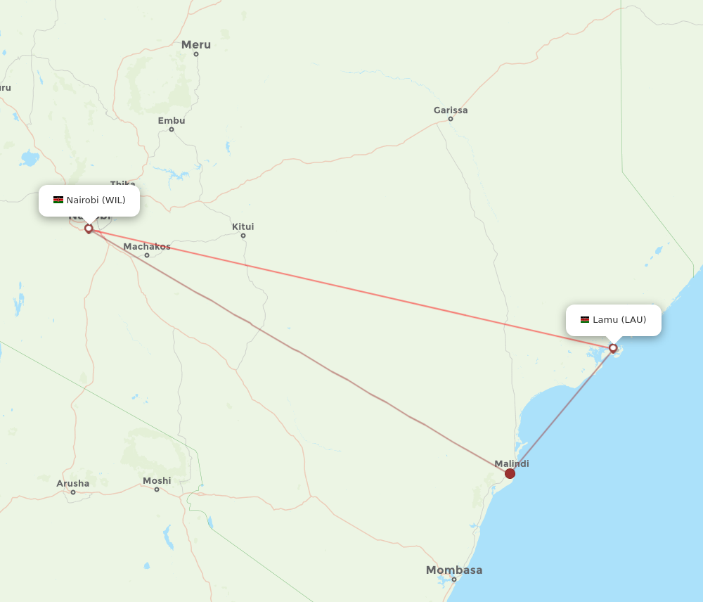 All flight routes from Nairobi to Lamu, WIL to LAU - Flight Routes