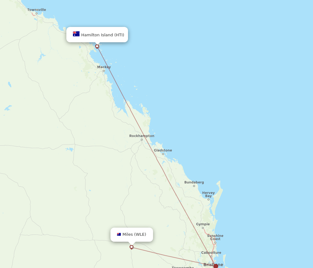 All flight routes from Hamilton Island to Miles, HTI to WLE - Flight Routes