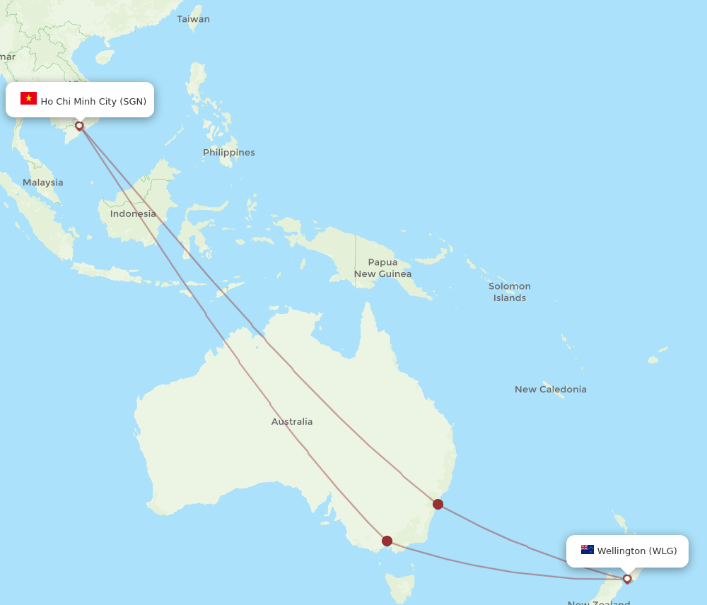 All Flight Routes From Wellington To Ho Chi Minh City Wlg To Sgn Flight Routes 1817