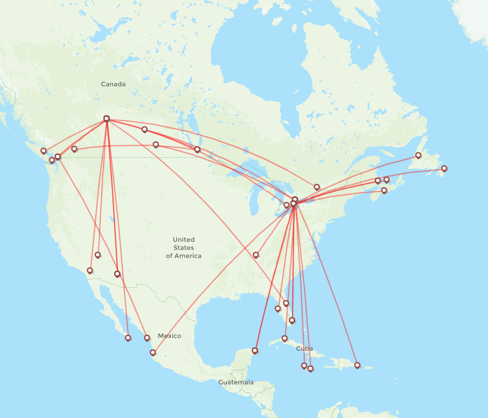 Swoop airline routes (WO) 2024, map Flight Routes