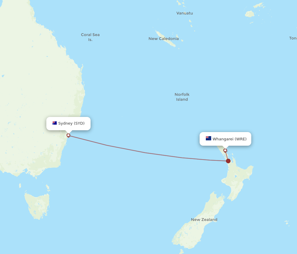 Flights from Whangarei to Sydney WRE to SYD Flight Routes