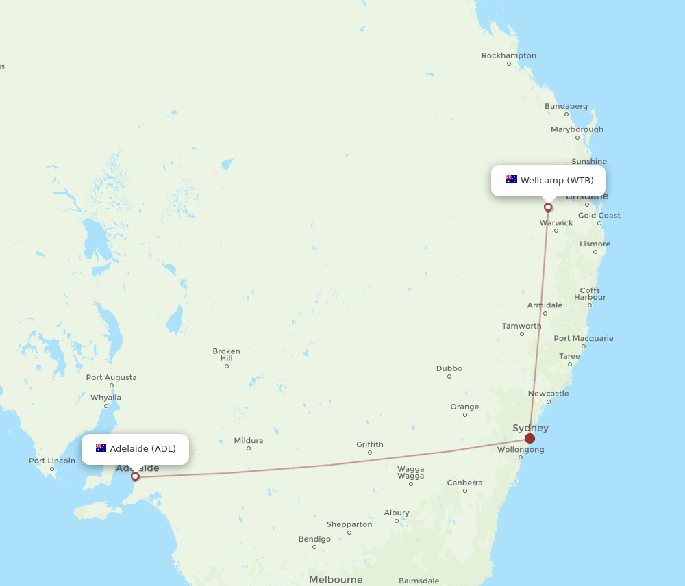 Flights from Wellcamp to Adelaide WTB to ADL Flight Routes