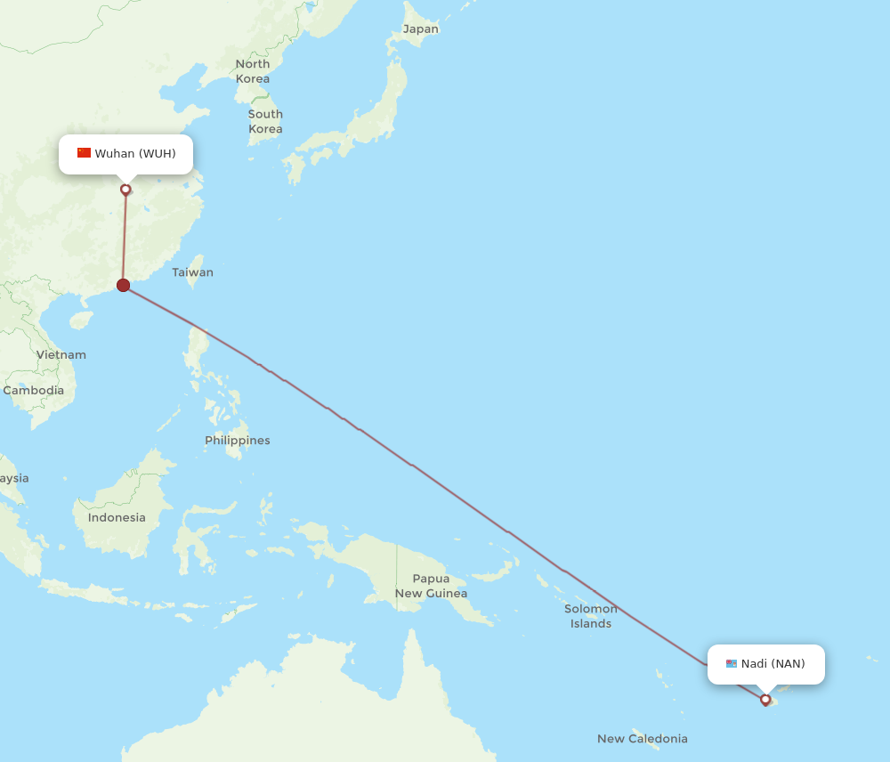 NAN to WUH flights and routes map