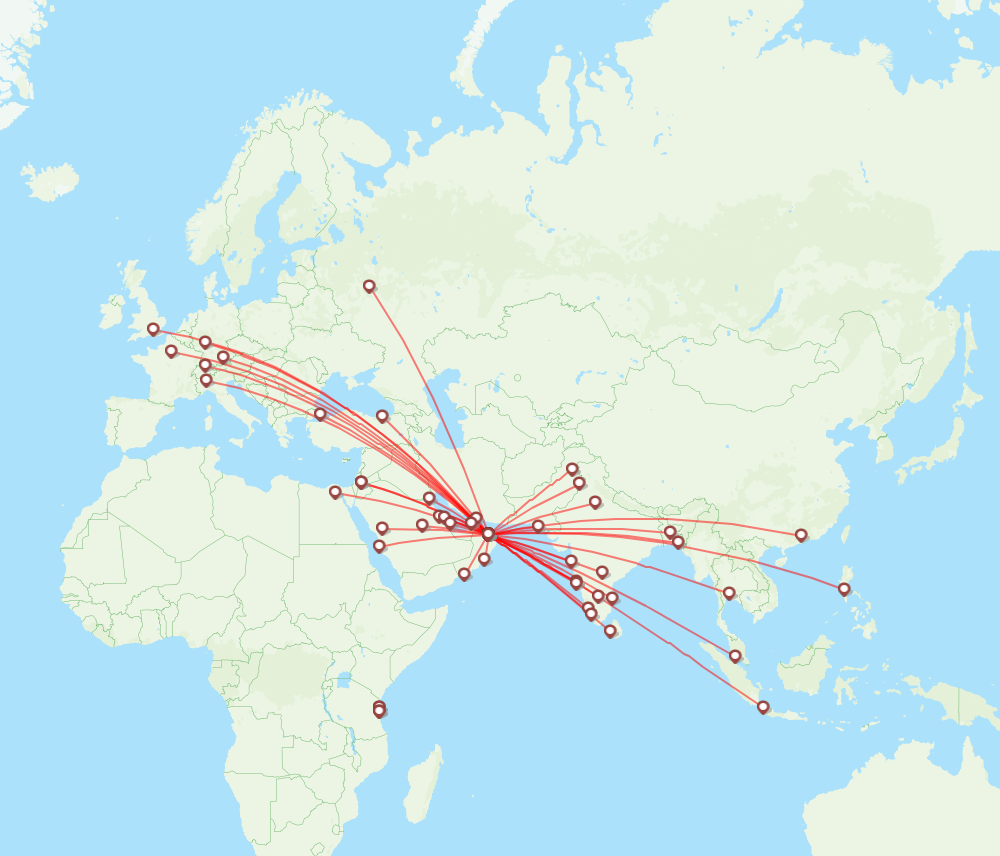 Oman Air airline routes (WY) 2024, map - Flight Routes