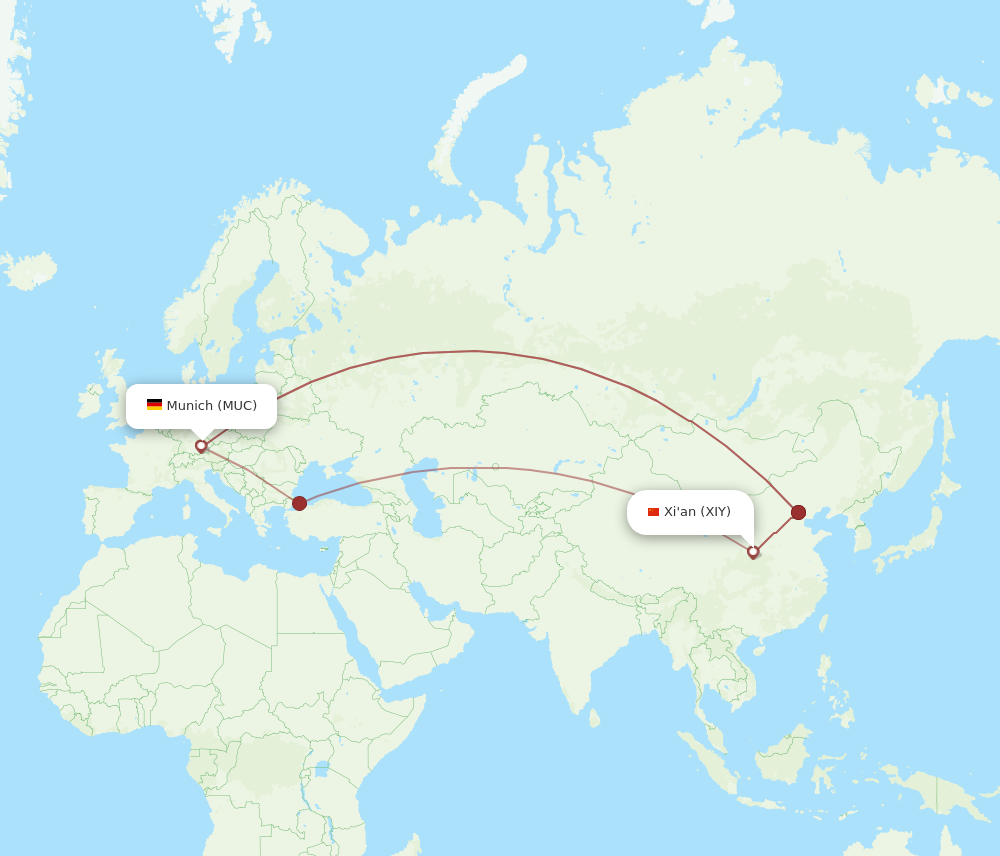 Flights from Xian to Munich XIY to MUC Flight Routes