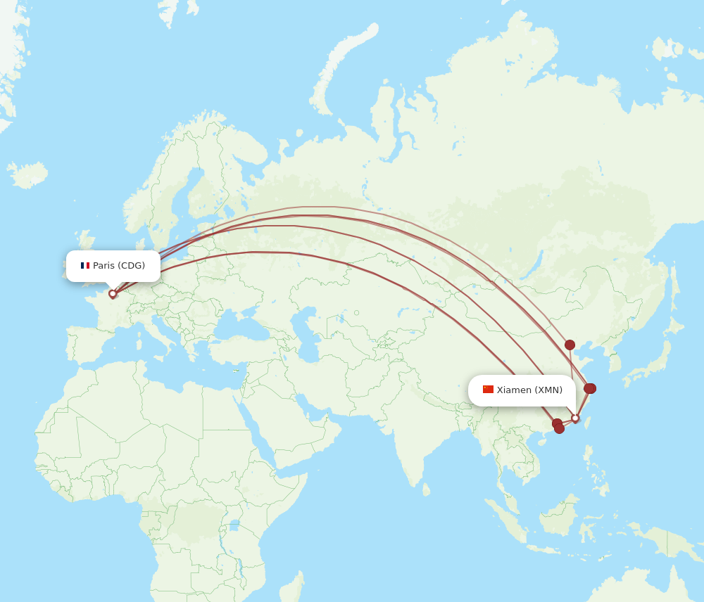 XMN to CDG flights and routes map