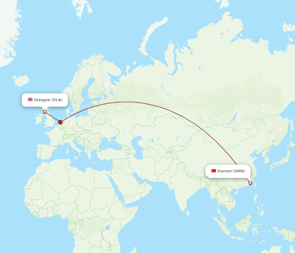 XMN to GLA flights and routes map