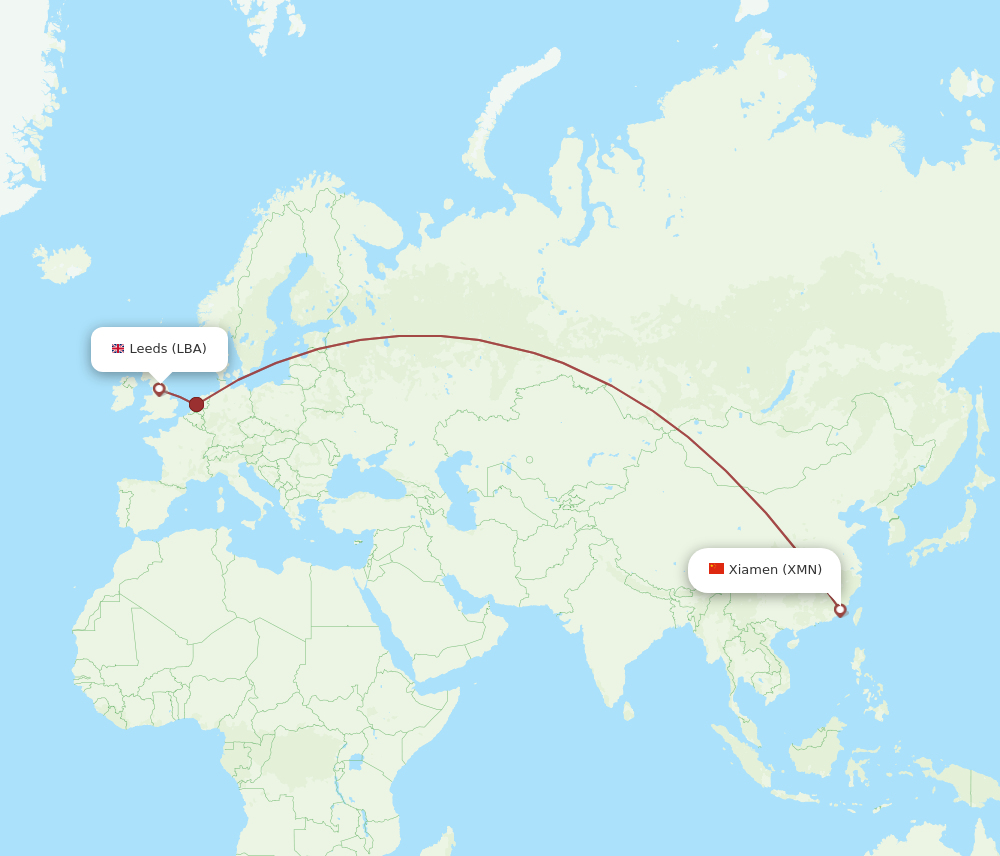 XMN to LBA flights and routes map