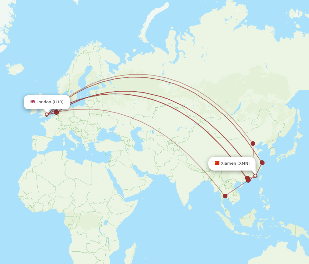 XMN to LHR flights and routes map