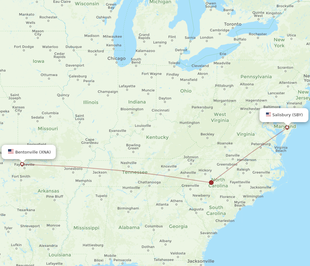 Flights from Bentonville to Salisbury Ocean City XNA to SBY