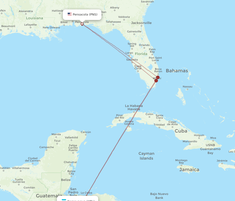 Flights from Comayagua to Pensacola XPL to PNS Flight Routes