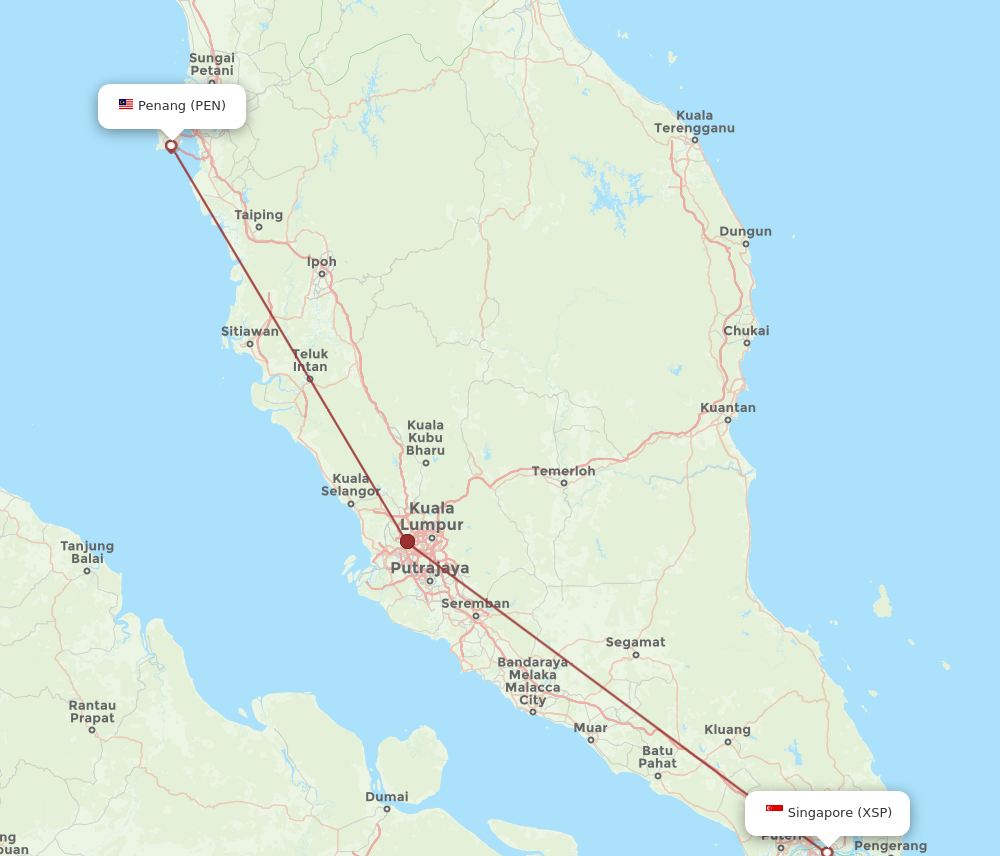 Flights from Singapore to Penang XSP to PEN Flight Routes