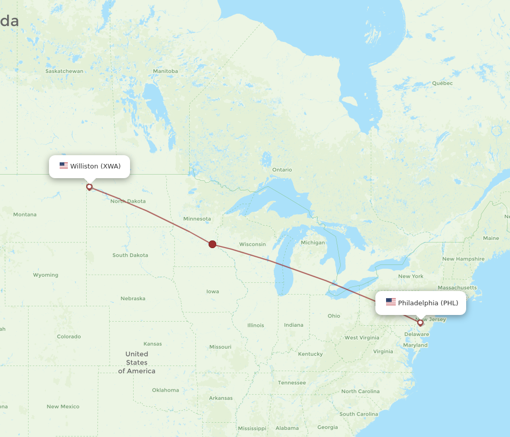 All flight routes from Williston to Philadelphia, XWA to PHL - Flight ...