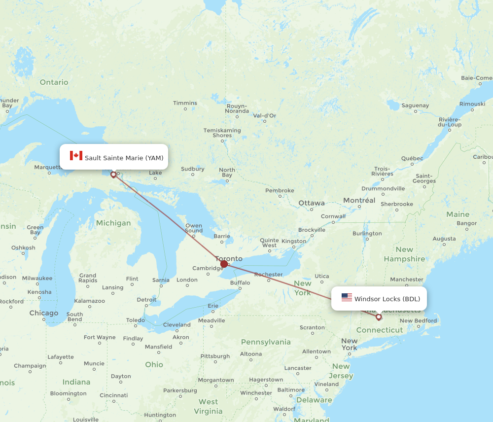 Flights from Sault Ste. Marie to Hartford, YAM to BDL - Flight Routes