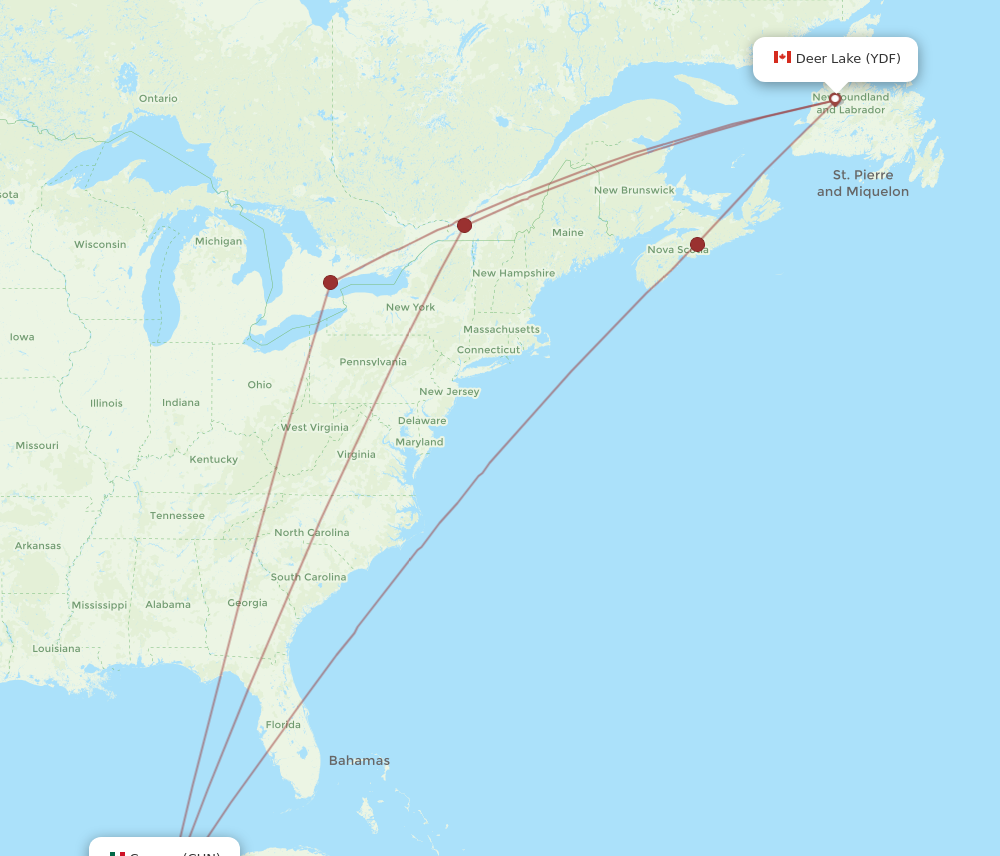 Flights from Deer Lake to Cancun YDF to CUN Flight Routes