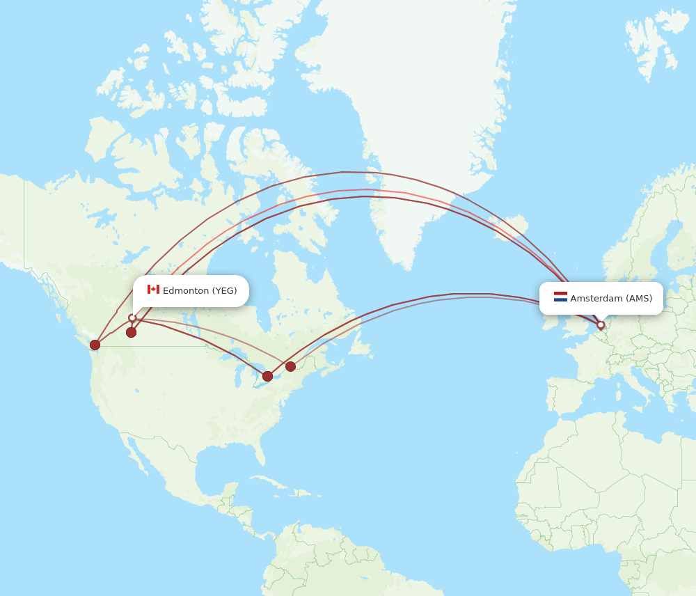 Flights from Edmonton to Amsterdam YEG to AMS Flight Routes