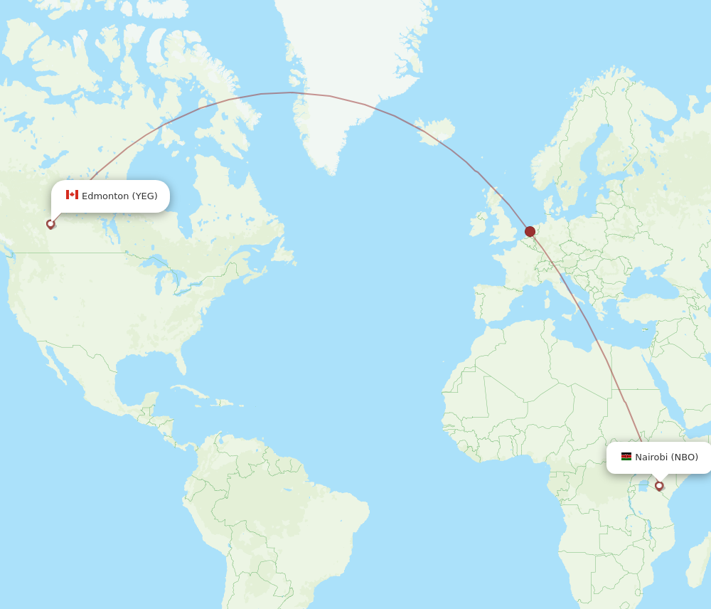 All flight routes from Nairobi to Edmonton, NBO to YEG Flight Routes