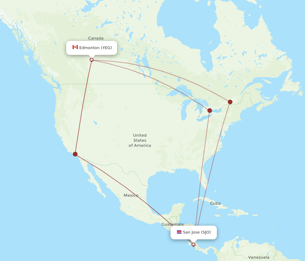 Flights from Edmonton to San Jose YEG to SJO Flight Routes