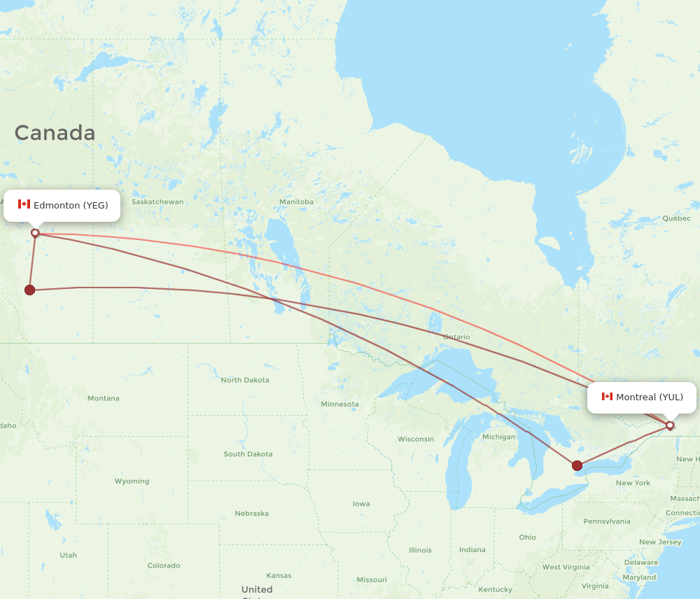 Flights from Montreal to Edmonton YUL to YEG Flight Routes