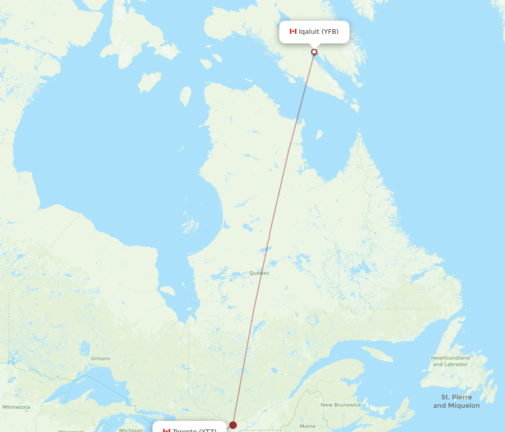 Flights from Iqaluit to Toronto YFB to YTZ Flight Routes