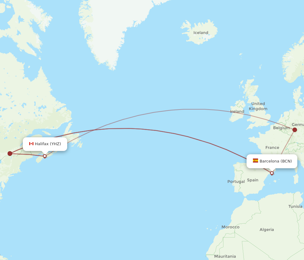 Flights from Halifax to Barcelona YHZ to BCN Flight Routes