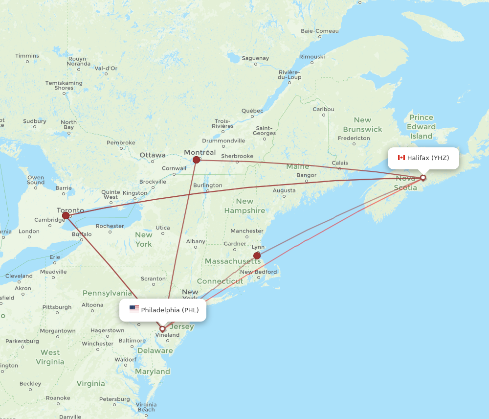 Flights from Halifax to Philadelphia YHZ to PHL Flight Routes