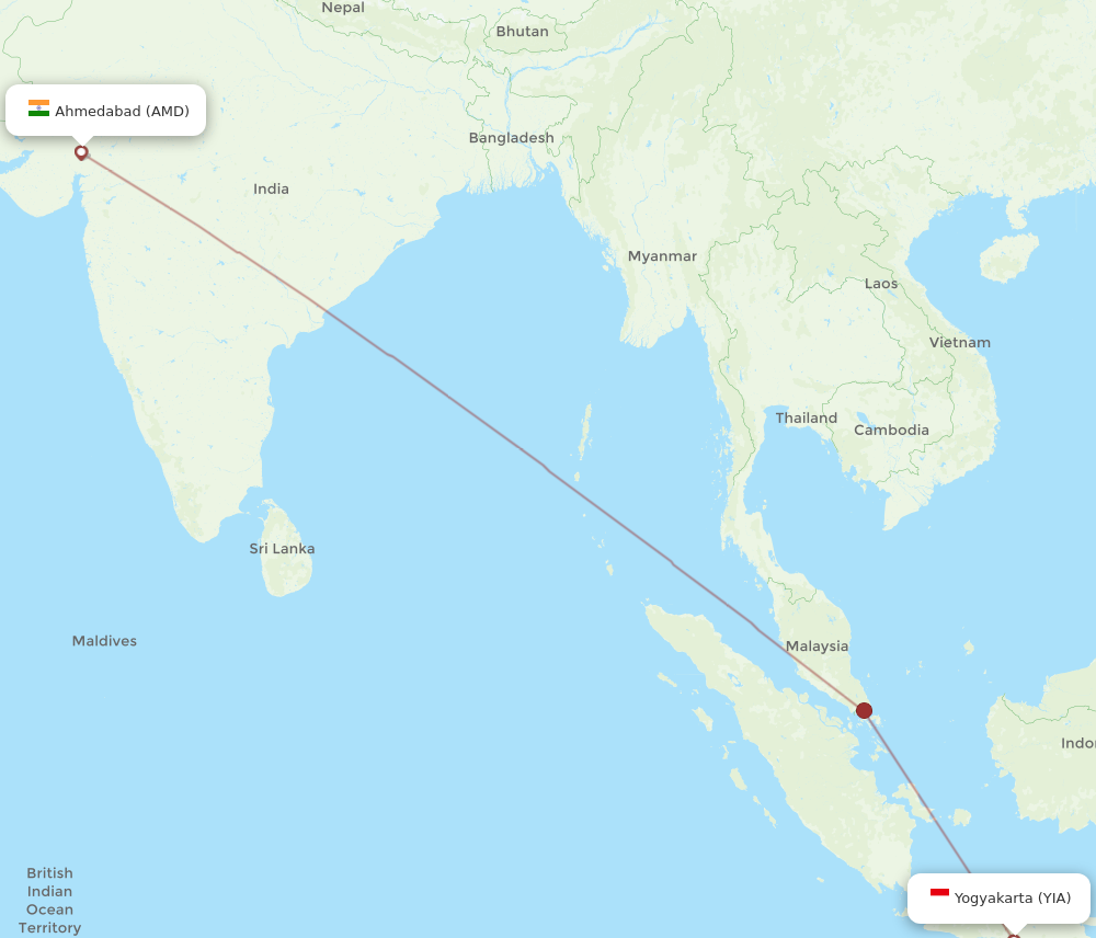 AMD to YIA flights and routes map
