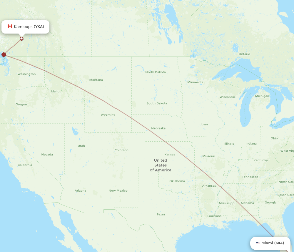 Flights from Kamloops to Miami YKA to MIA Flight Routes