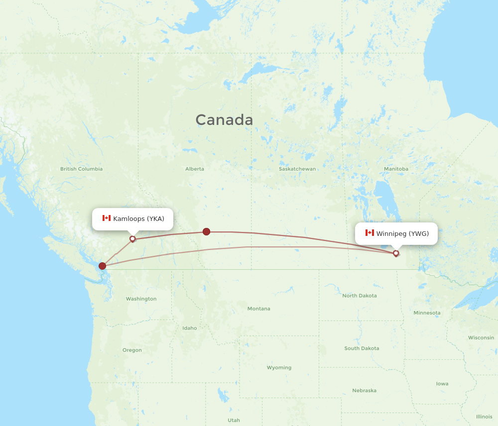 Flights from Winnipeg to Kamloops YWG to YKA Flight Routes