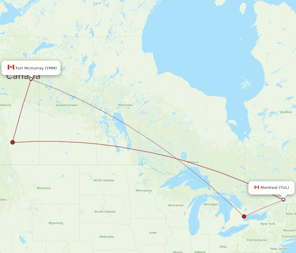 Flights from Montreal to Fort McMurray YUL to YMM Flight Routes