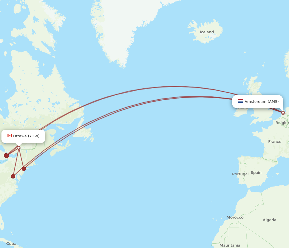 Flights from Ottawa to Amsterdam YOW to AMS Flight Routes