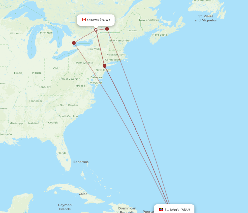 Flights from Ottawa to Antigua, YOW to ANU - Flight Routes