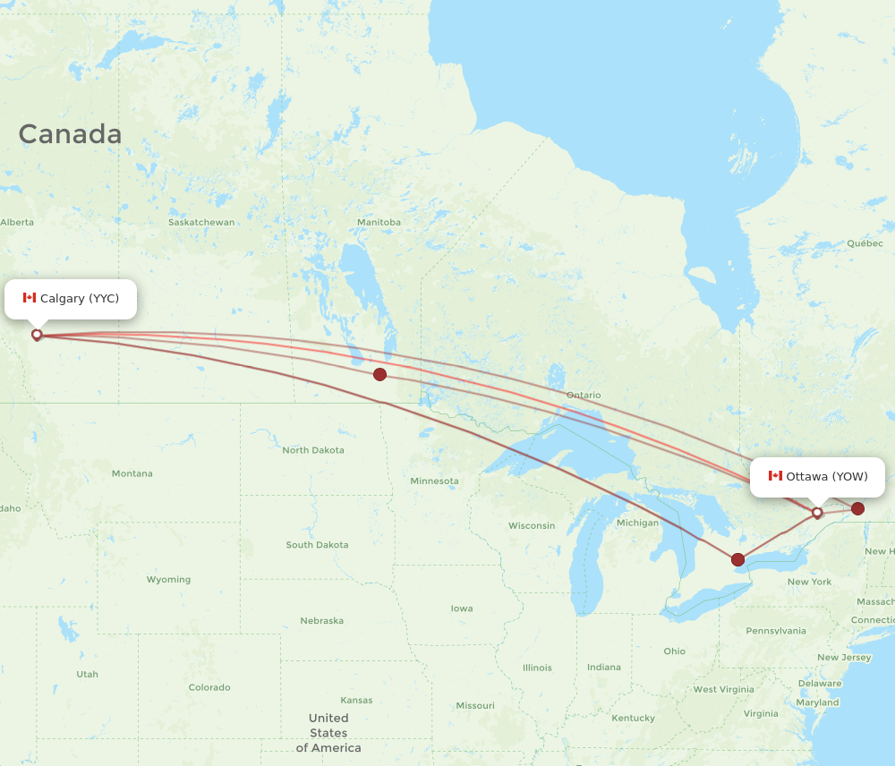 Flights from Ottawa to Calgary YOW to YYC Flight Routes