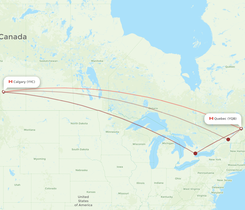 All flight routes from Quebec to Calgary, YQB to YYC - Flight Routes