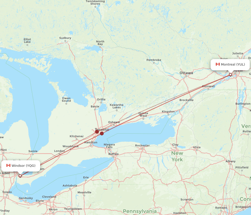 Flights from Windsor to Montreal YQG to YUL Flight Routes